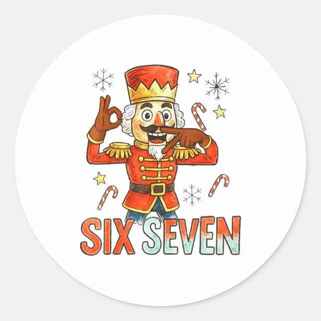 Funny Six Seven Meme Christmas Nutcracker Men Wome Runder Aufkleber (Vorderseite)