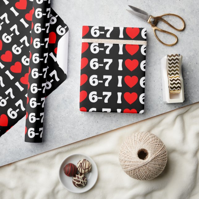 Funny Six Seven Meme “I Love 6-7” Pattern Geschenkpapier (Kunsthandwerk)