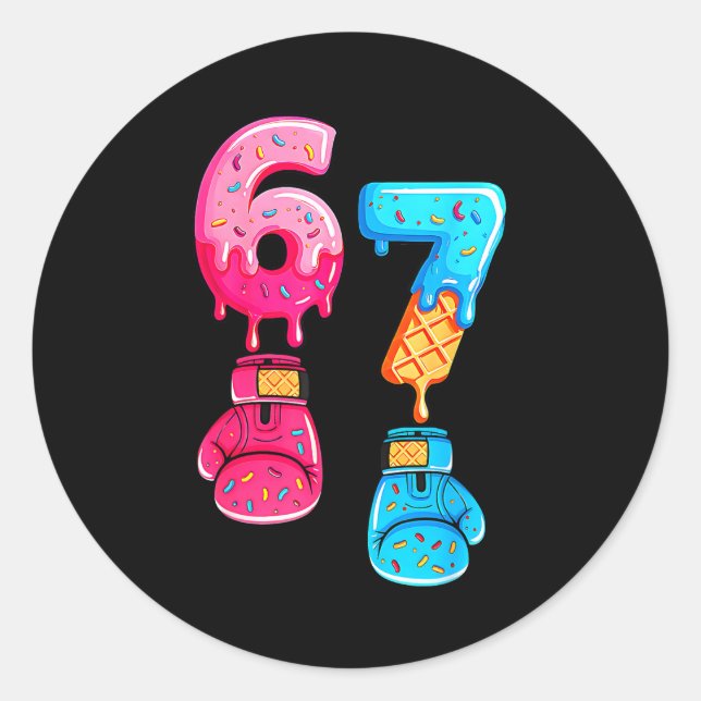 Funny Six Seven Meme Ice Cream Drip 67 Boxing  Runder Aufkleber (Vorderseite)