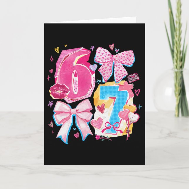 Funny Six Seven Valentine Coquette Bow Preppy Hear Karte (Vorderseite)