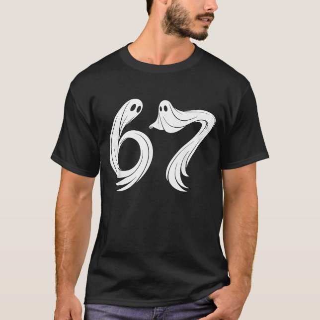 Funny Six Siven 6 7 Meme 67 Design Ghost Halloween T-Shirt (Vorderseite)