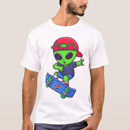 Funny Skateboarding Alien Streetwear Design T-Shirt