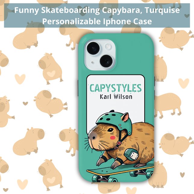 Funny Skateboarding Capybara Turquise Case-Mate iPhone Hülle (Von Creator hochgeladen)