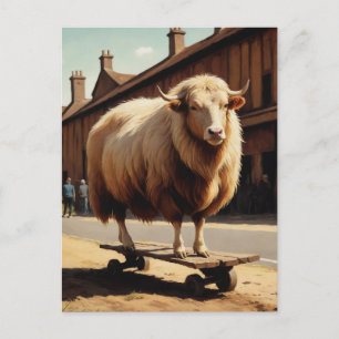 Funny Skateboarding Sheep Cow Hybrid Postkarte