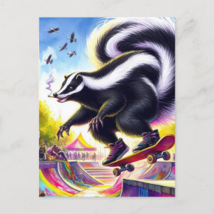 Funny Skateboarding Skunk Smoking Postkarte