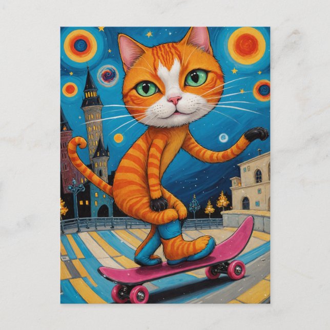 Funny Skateboarding Surreal Ginger Chat Postkarte (Vorderseite)