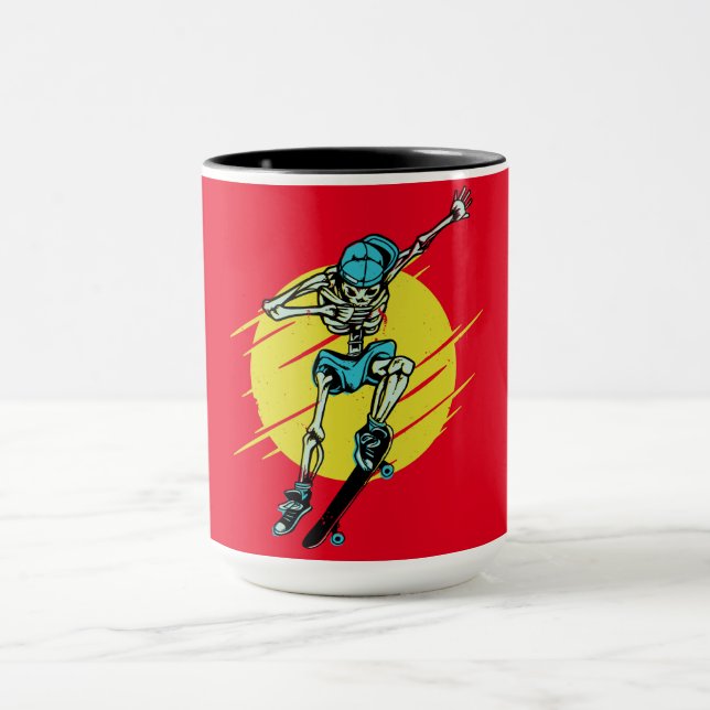 Funny Skater Skelett Skateboarding Design Tasse (Zentrum)