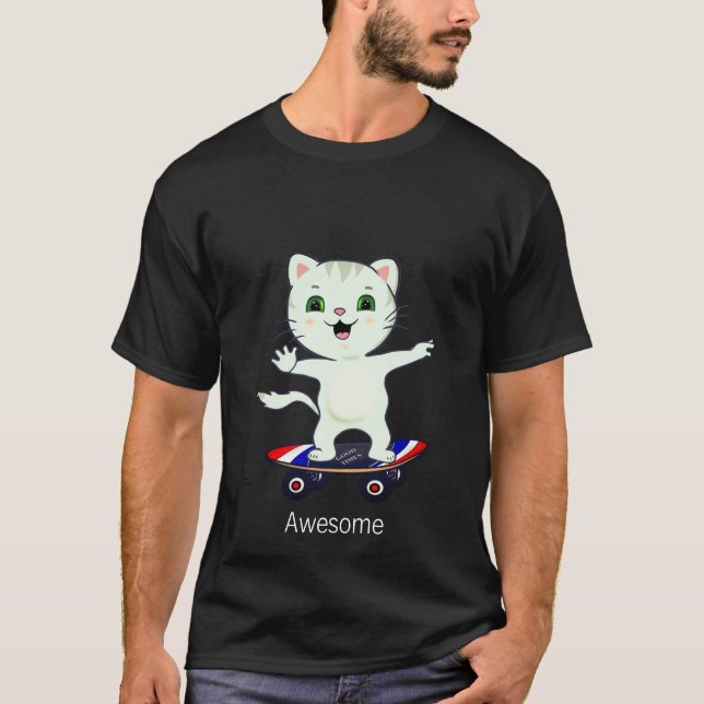 Funny Skater Tabby Cat T - Shirt (Vorderseite)