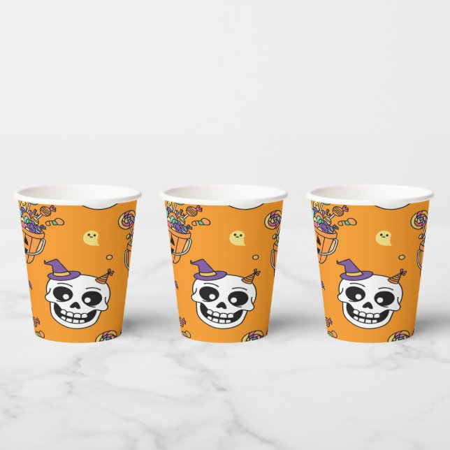Funny Skeleton And Candy For Halloween Pappbecher (Multi)