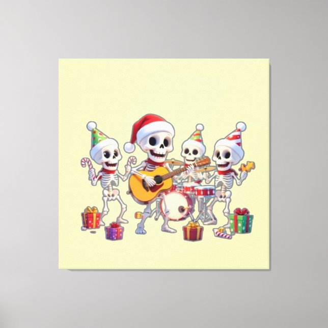 Funny Skeleton Band Christmas & New Year – 3D Cart Leinwanddruck (Vorderseite)