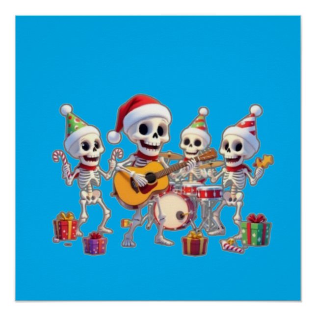 Funny Skeleton Band Christmas & New Year – 3D Cart Poster (Vorderseite)