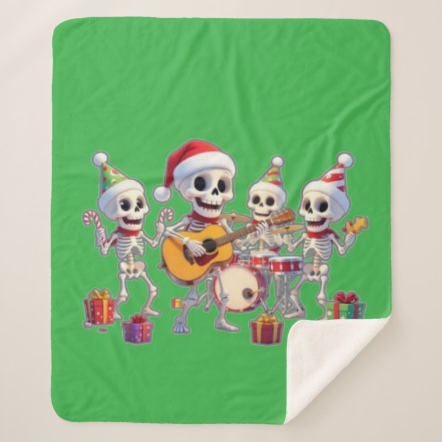 Funny Skeleton Band Christmas & New Year – 3D Cart Sherpadecke (Vorderseite)