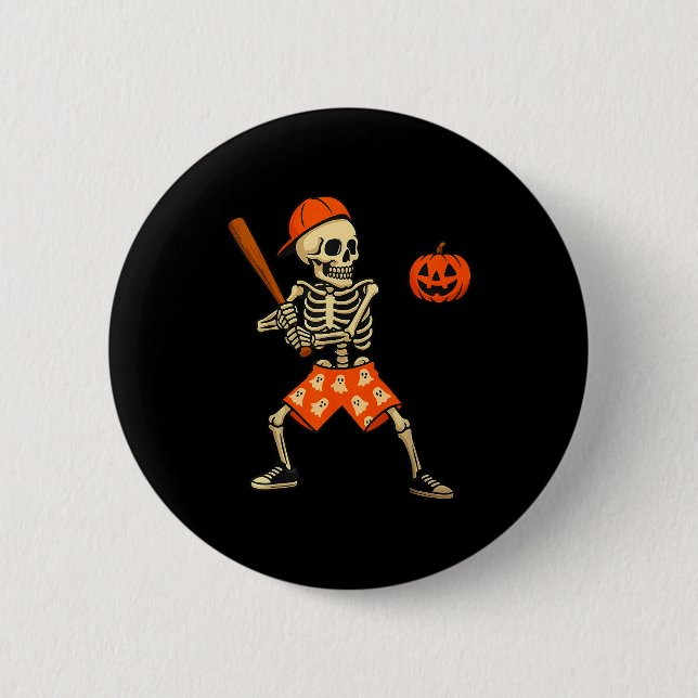 Funny Skeleton Baseball Batting Halloween Costume  Button (Vorderseite)