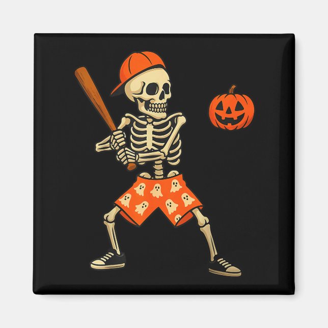 Funny Skeleton Baseball Batting Halloween Costume  Magnet (Vorne)