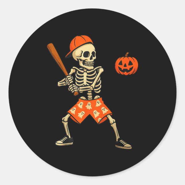 Funny Skeleton Baseball Batting Halloween Costume  Runder Aufkleber (Vorderseite)