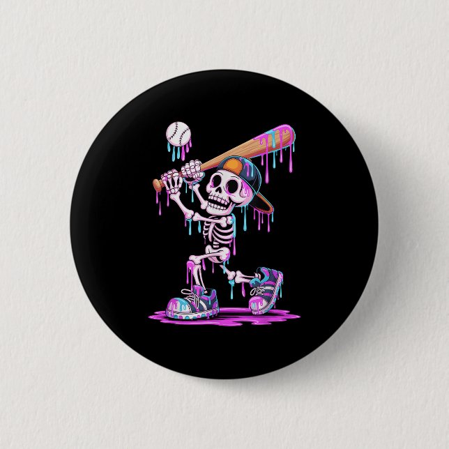 Funny Skeleton Baseball Halloween-Kostüm für Junge Button (Vorderseite)