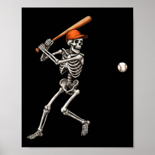 Funny Skeleton Batch Baseball Player Men Boys Ha Poster