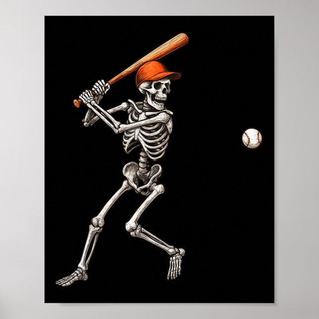 Funny Skeleton Batch Baseball Player Men Boys Ha Poster (Vorne)