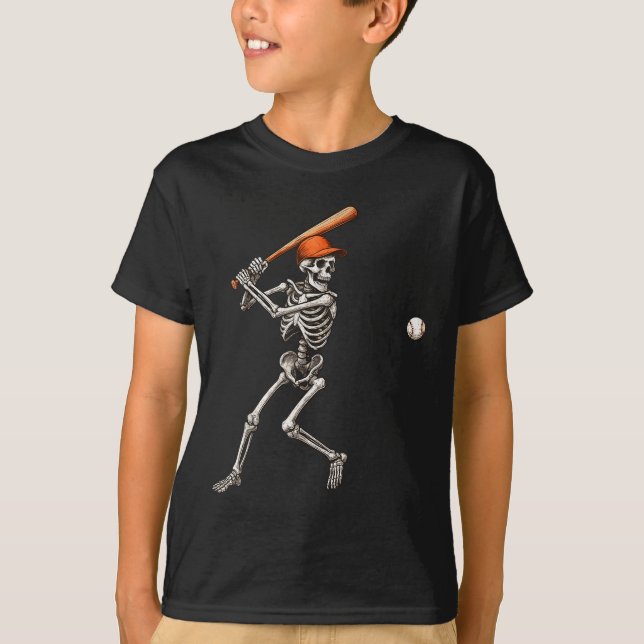 Funny Skeleton Batch Baseball Player Men Boys Ha T-Shirt (Vorderseite)