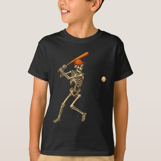 Funny Skeleton Batch Baseball Player Men Boys Ha T-Shirt (Vorderseite)