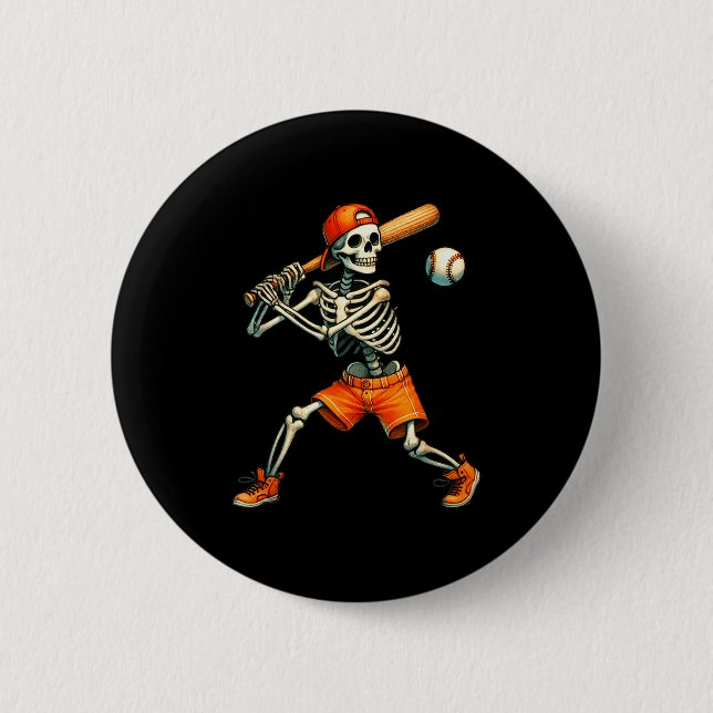 Funny Skeleton Batting Baseball Halloween Boys Men Button (Vorderseite)
