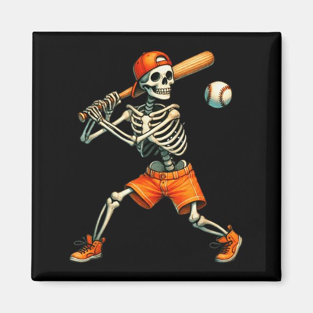 Funny Skeleton Batting Baseball Halloween Boys Men Magnet (Vorne)
