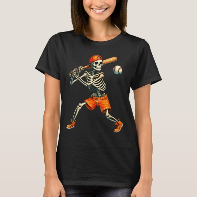 Funny Skeleton Batting Baseball Halloween Boys Men T-Shirt (Vorderseite)