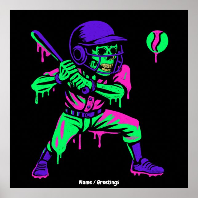 Funny Skeleton Batting Ice Cream Tropfen Baseball Poster (Vorne)