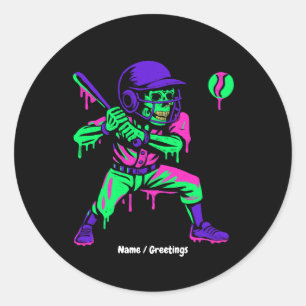 Funny Skeleton Batting Ice Cream Tropfen Baseball Runder Aufkleber
