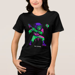 Funny Skeleton Batting Ice Cream Tropfen Baseball Tri-Blend Shirt