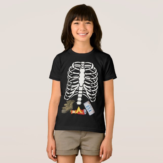 Funny Skeleton Belly Rib Cage Halloween Tri-Blend Shirt (Vorderseite Voll)