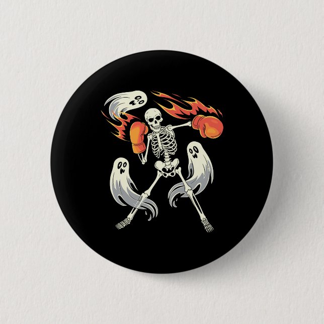Funny Skeleton Boxing Liebhaber Spooky Halloween B Button (Vorderseite)