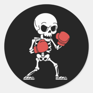Funny Skeleton Boxing Liebhaber Spooky Halloween B Runder Aufkleber