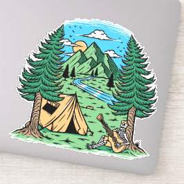Funny Skeleton Camping Playing Guitar Aufkleber