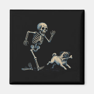 Funny Skeleton Chasing Mops Halloween Hund Mama Mo Magnet
