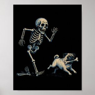 Funny Skeleton Chasing Mops Halloween Hund Mama Mo Poster
