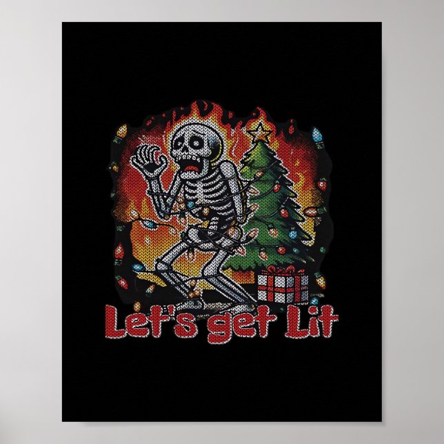 Funny Skeleton Christmas Let's Get Lit Classic Poster (Vorne)