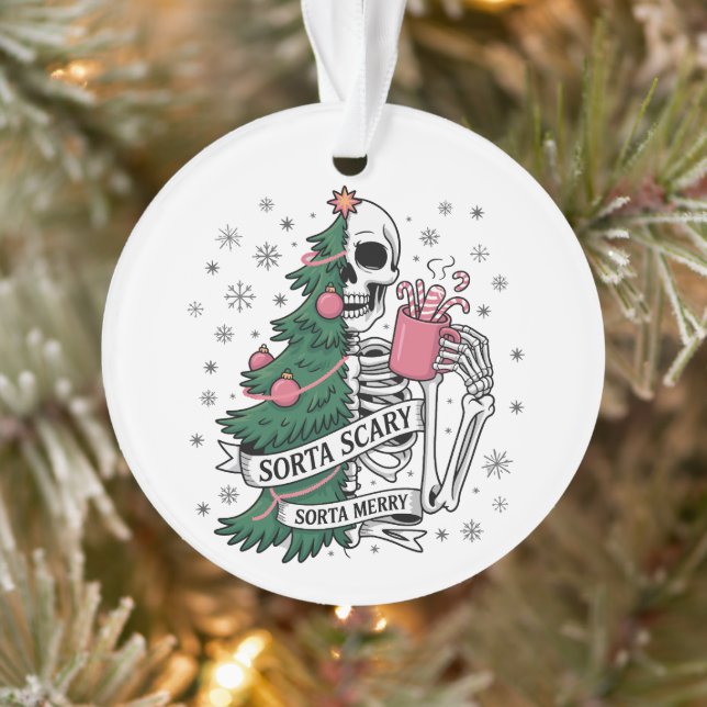 Funny Skeleton Christmas Sorta Merry Sorta Beängst Ornament (Baum)