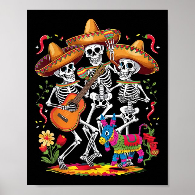 Funny Skeleton Cinco De Mayo Fiesta Mexican Festiv Poster (Vorne)