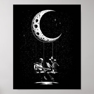 Funny Skeleton Couple Moon Playing Gitarre Hallowe Poster