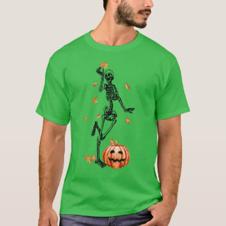 Funny Skeleton Dancing Herbstlaubs Pumpkin Hallowe T-Shirt
