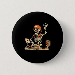 Funny Skeleton Dj Halloween Costume Music Lovers M Button