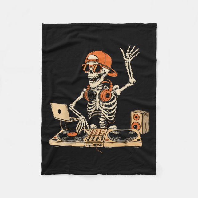 Funny Skeleton Dj Halloween Costume Music Lovers M Fleecedecke (Vorderseite)