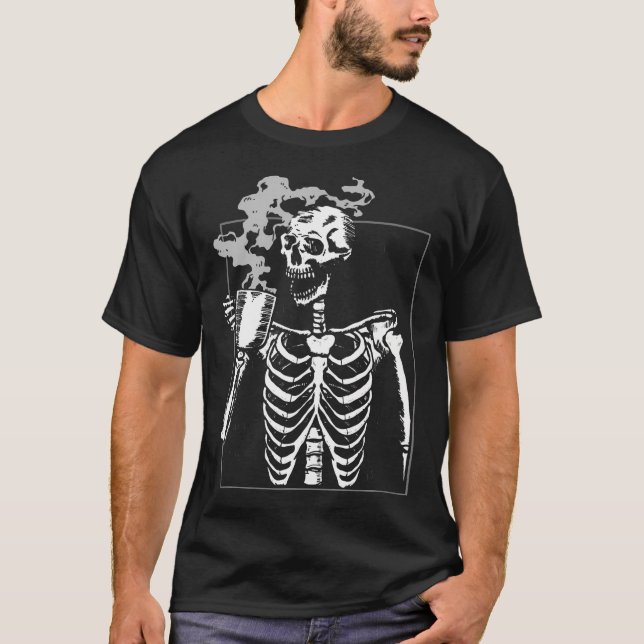 Funny Skeleton Drink Kaffee Coffeine Lover Coff T-Shirt (Vorderseite)
