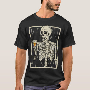 Funny Skeleton Drinks Bourbon Whiskey Halloween T-Shirt