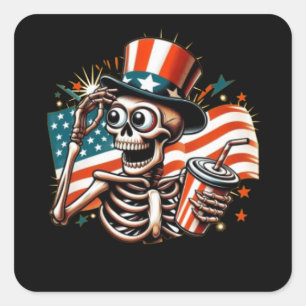 Funny Skeleton Drinks Quadratischer Aufkleber