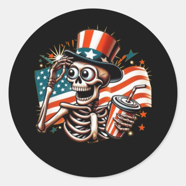 Funny Skeleton Drinks Runder Aufkleber (Vorderseite)