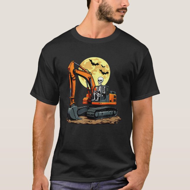 Funny Skeleton Driving Excavator Halloween Constru T-Shirt (Vorderseite)