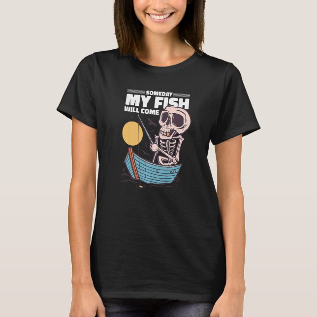 Funny Skeleton Fisherman Fischerei T-Shirt (Vorderseite)
