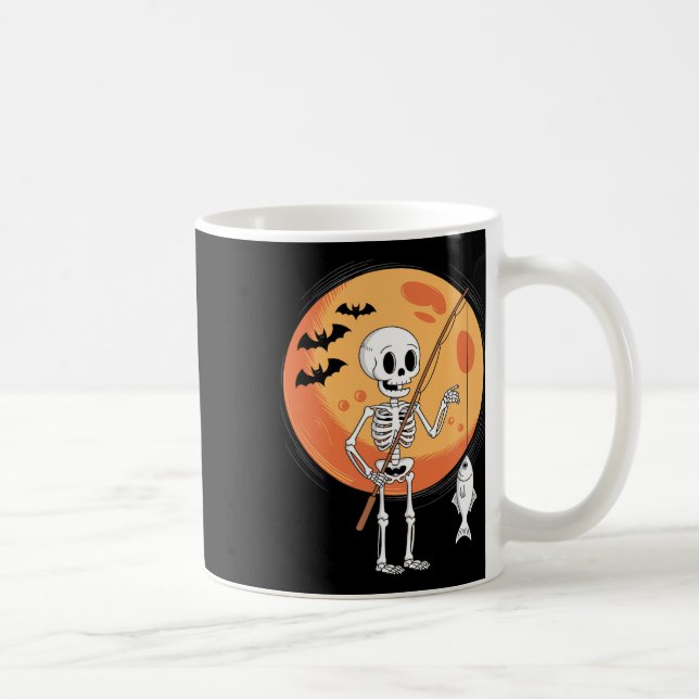 Funny Skeleton Fishing Lovers Moon Spooky Hallowee Kaffeetasse (Rechts)